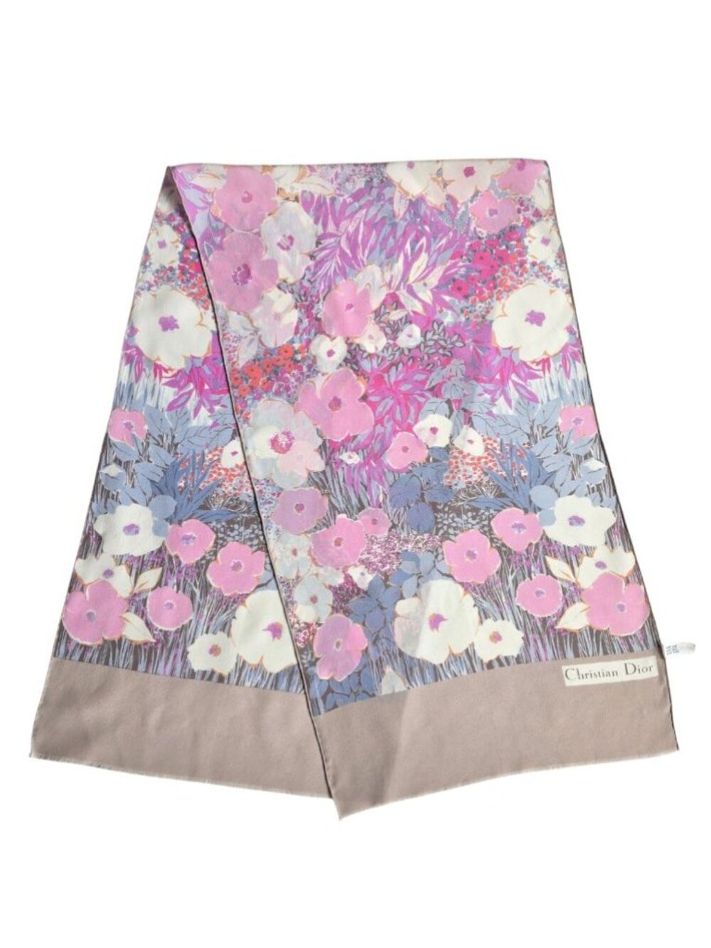 Vintage Christian Dior Silk Scarf Rectangle Oblong France Floral Lavender Pink